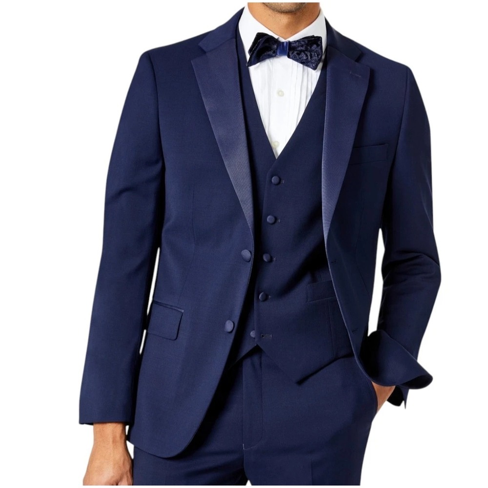 Tommy Hilfiger Mens Modern fit Tuxedo Jacket Blazer 38R Navy Blue Solid Stretch